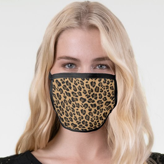 Leopard Spots Tan Brown Animal Print Pattern Face Mask (Worn Her)