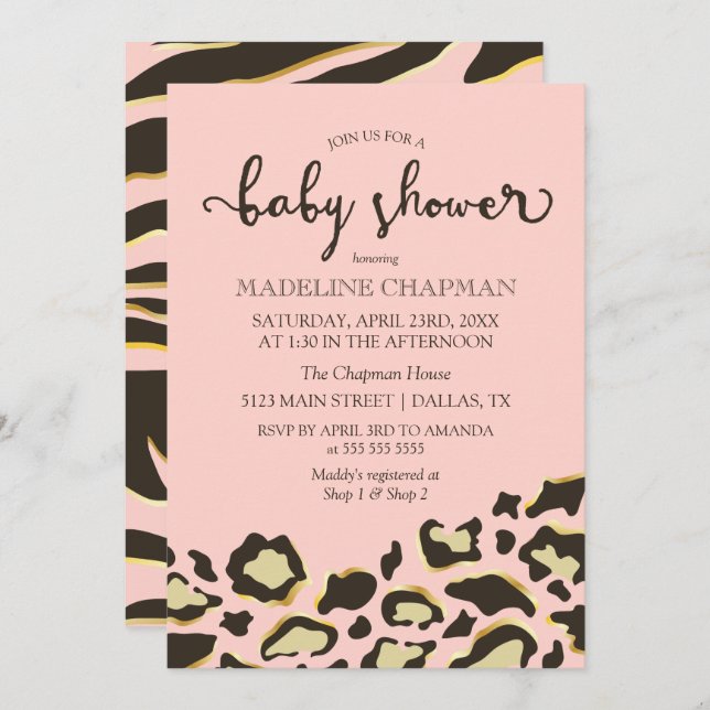 Leopard Spots & Tiger Stripes Baby Shower Invitation (Front/Back)