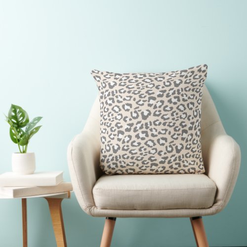 Leopard Spots Warm White Gray Animal Print Pattern Throw Pillow