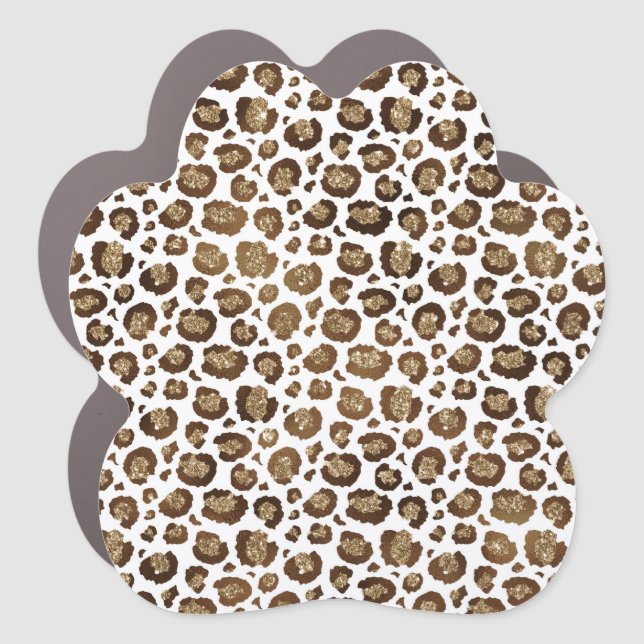 Leopard Spots Wild Animals Golden Glitter Safari Car Magnet (Front)