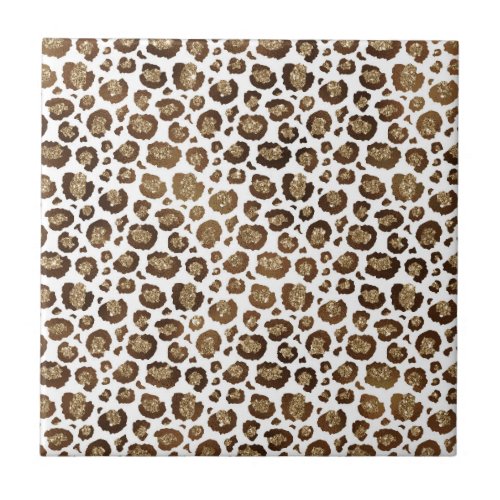 Leopard Spots Wild Animals Golden Glitter Safari Ceramic Tile