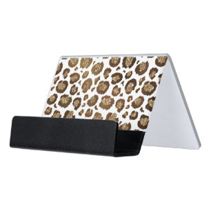 Leopard Spots Wild Animals Golden Glitter Safari Desk Business Card Holder