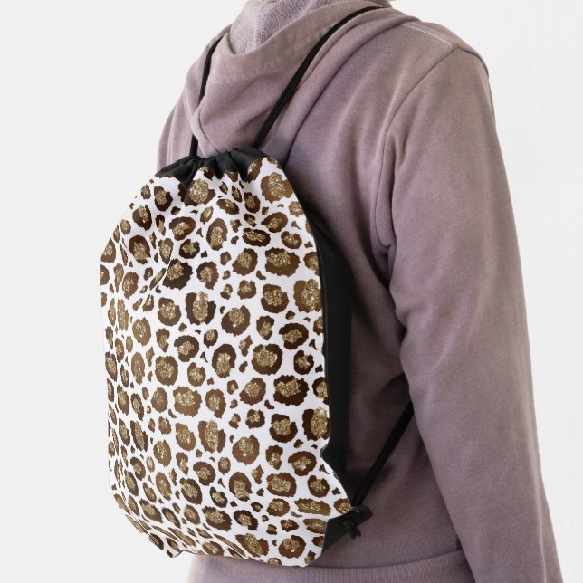 Leopard Spots Wild Animals Golden Glitter Safari Drawstring Bag (Insitu)