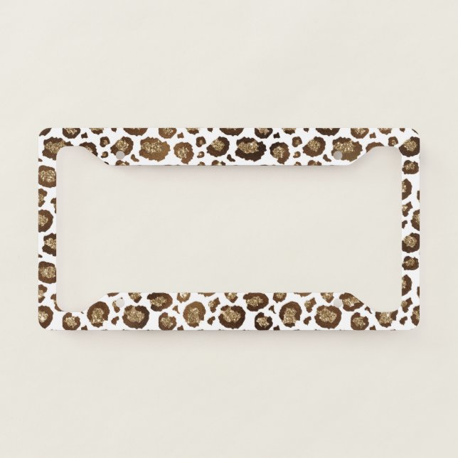 Leopard Spots Wild Animals Golden Glitter Safari License Plate Frame (Front)