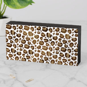 Leopard Spots Wild Animals Golden Glitter Safari Wooden Box Sign