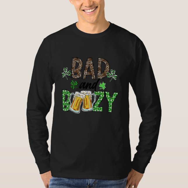 Leopard St Patrick's Day Bad And Boozy Beer Drinki T-Shirt (Front)