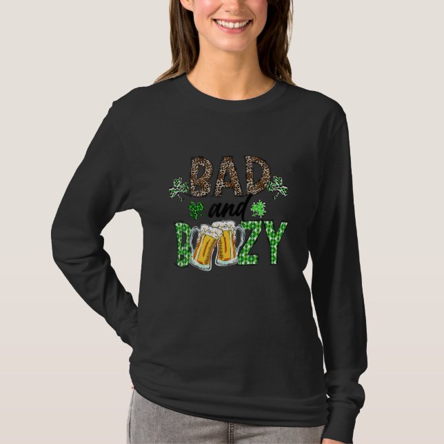 Leopard St Patrick's Day Bad And Boozy Beer Drinki T-Shirt (Front)
