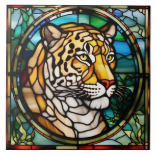 Leopard Stained Glass Decorative Tile