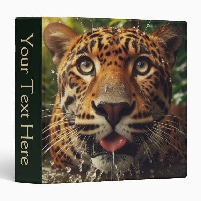 Leopard Stares While Lapping Water in Jungle  3 Ring Binder (Front/Spine)