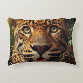 Leopard Stares While Lapping Water in Jungle  Accent Pillow