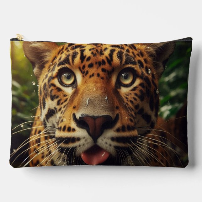 Leopard Stares While Lapping Water in Jungle  Accessory Pouch (Front)