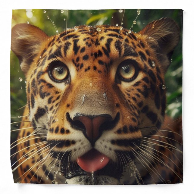 Leopard Stares While Lapping Water in Jungle  Bandana (Front)