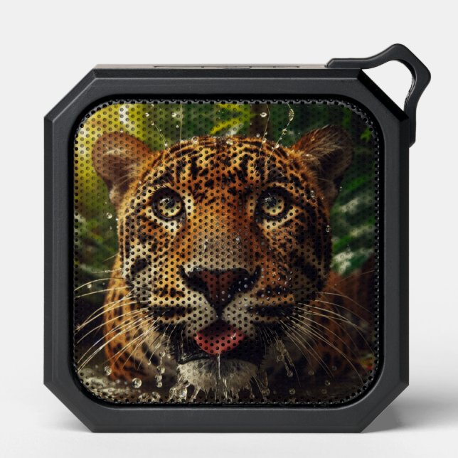 Leopard Stares While Lapping Water in Jungle  Bluetooth Speaker (Front)
