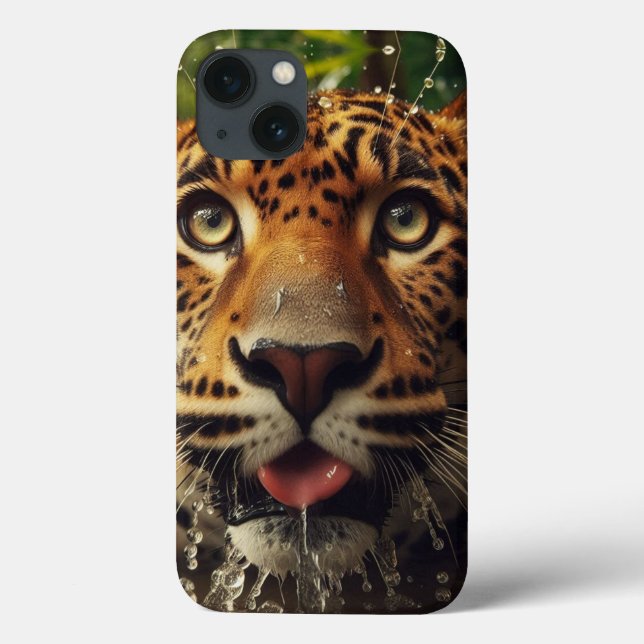 Leopard Stares While Lapping Water in Jungle  Case-Mate iPhone Case (Back)