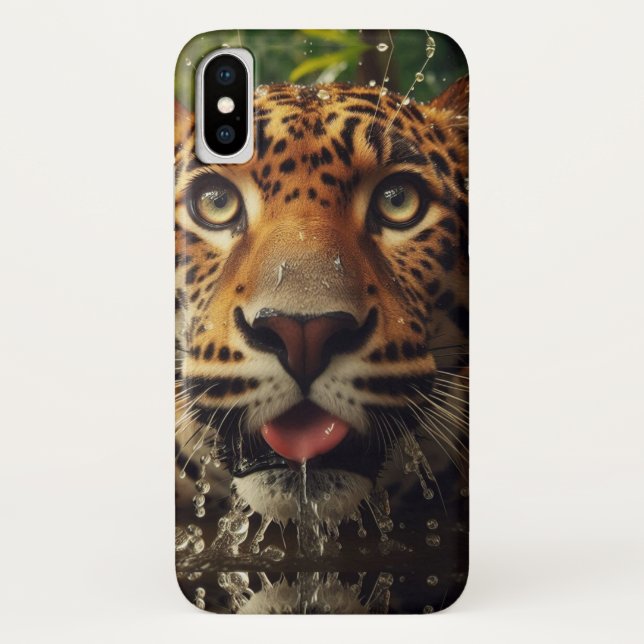 Leopard Stares While Lapping Water in Jungle  Case-Mate iPhone Case (Back)