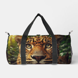 Leopard Stares While Lapping Water in Jungle  Duffle Bag