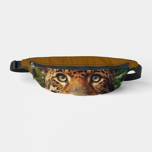 Leopard Stares While Lapping Water in Jungle  Fanny Pack (Front)