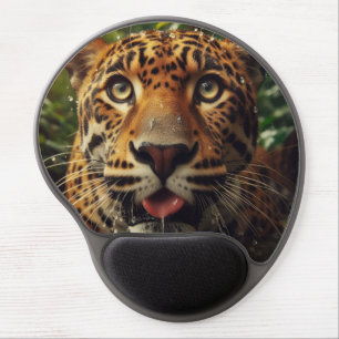 Leopard Stares While Lapping Water in Jungle Gel Mouse Pad