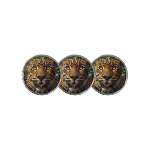Leopard Stares While Lapping Water in Jungle  Golf Ball Marker