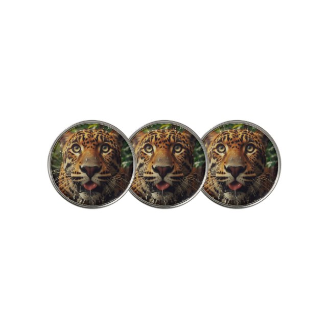 Leopard Stares While Lapping Water in Jungle  Golf Ball Marker (3 Up)