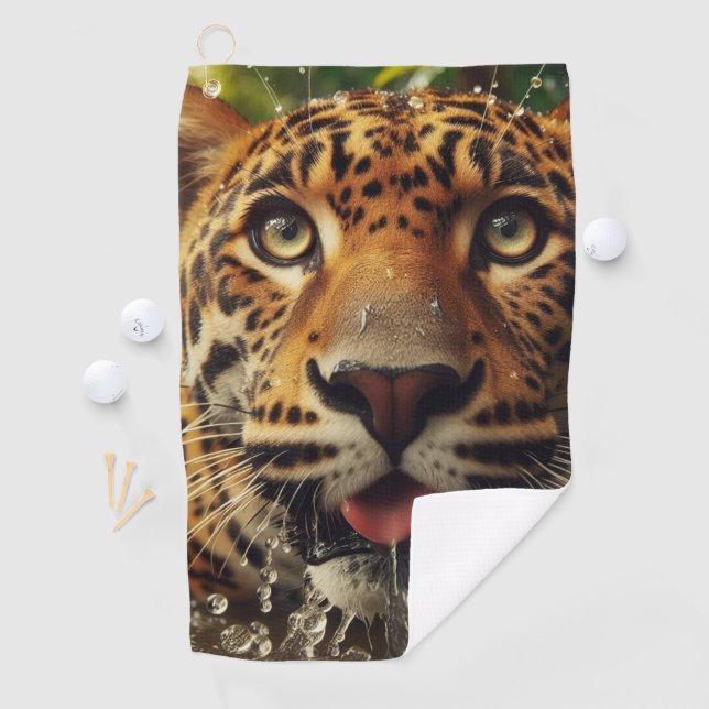 Leopard Stares While Lapping Water in Jungle  Golf Towel (InSitu)