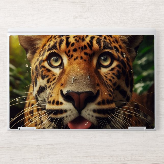 Leopard Stares While Lapping Water in Jungle  HP Laptop Skin (Front)
