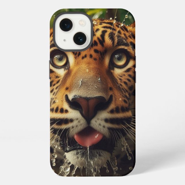 Leopard Stares While Lapping Water in Jungle  Iphone Case (Back)