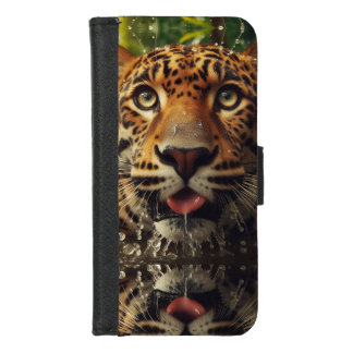 Leopard Stares While Lapping Water in Jungle  iPhone 8/7 Wallet Case