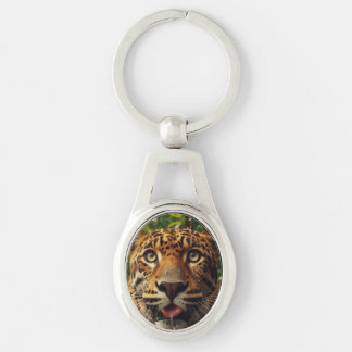 Leopard Stares While Lapping Water in Jungle Keychain