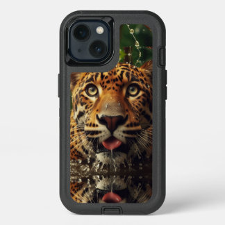 Leopard Stares While Lapping Water in Jungle  iPhone 13 Case