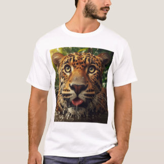 Leopard Stares While Lapping Water in Jungle  T-Shirt