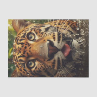 Leopard Stares While Lapping Water in Jungle  Tissue Paper