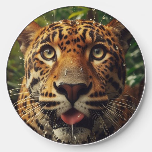 Leopard Stares While Lapping Water in Jungle Wireless Charger (Front)
