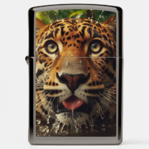 Leopard Stares While Lapping Water in Jungle Zippo Lighter