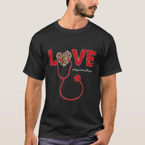 Leopard Stethoscope Glitter Love Respiratory Thera T_Shirt