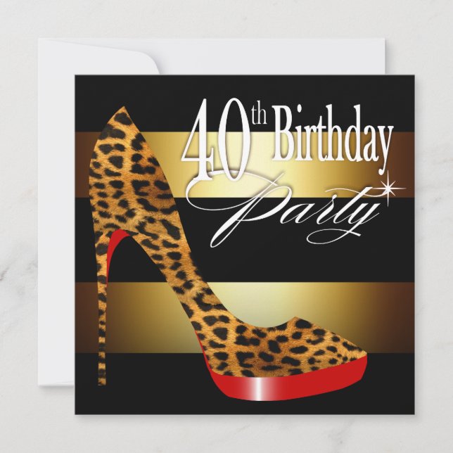 Leopard Stiletto Stripes 40th Birthday Party Invitation (Front)
