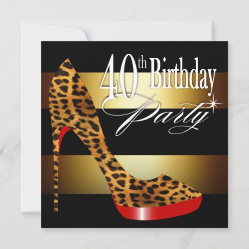 Leopard Stiletto Stripes 40th Birthday Party Invitation