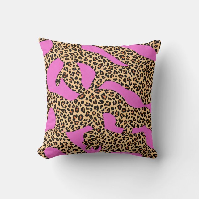 Leopard Stripes Pink Orange Wild Animal Throw Pillow (Front)