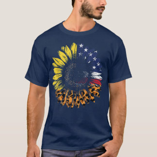 Leopard Sunflower American US Flag 4th of July Pat T-Shirt