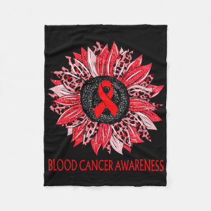 Leopard Sunflower Blood Cancer Awareness Red Ribbo Fleece Blanket