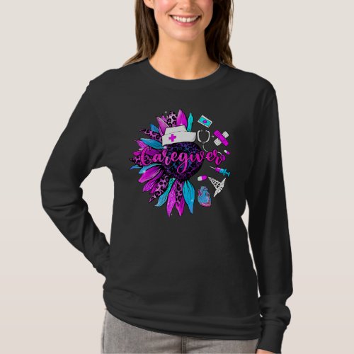 Leopard Sunflower Caregiver Nurses Week T_Shirt