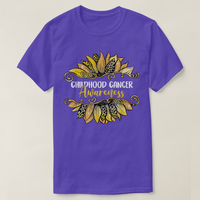 Leopard Sunflower Childhood Cancer Awareness Pink  T-Shirt (Design Front)