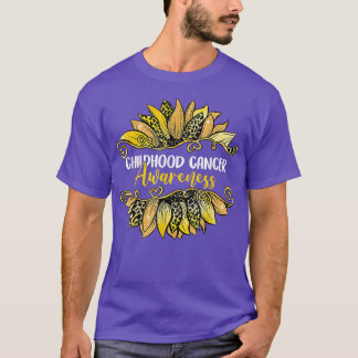 Leopard Sunflower Childhood Cancer Awareness Pink  T-Shirt