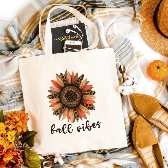 Leopard Sunflower Fall Vibes Autumn Floral Tote Bag (Creator Uploaded)