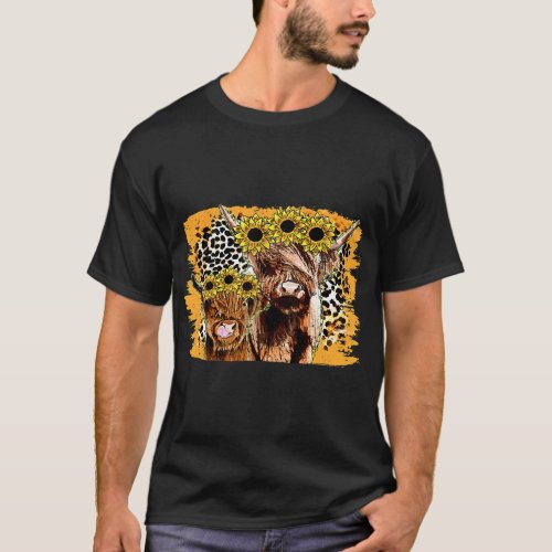 Leopard Sunflower Highland Cow Western Country Hei T_Shirt