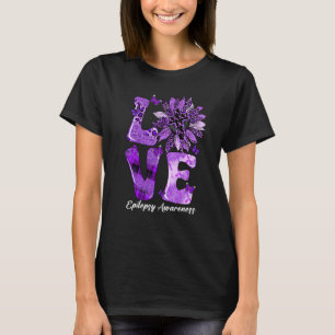 Leopard Sunflower LOVE Purple Ribbon Epilepsy Awar T-Shirt