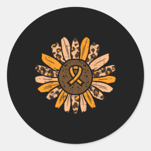 Leopard Sunflower Orange Ribbon Cancer Leukemia Aw Classic Round Sticker