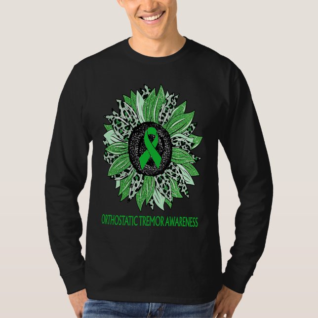 Leopard Sunflower Orthostatic Tremor Awareness Gre T-Shirt (Front)