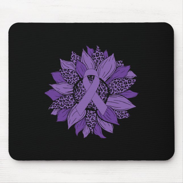 Leopard Sunflower Purple Ribbon Fibromyalgia Aware Mouse Pad (Front)
