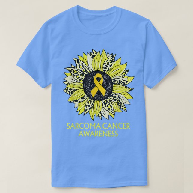 Leopard Sunflower Sarcoma Cancer Awareness Yellow  T-Shirt (Design Front)